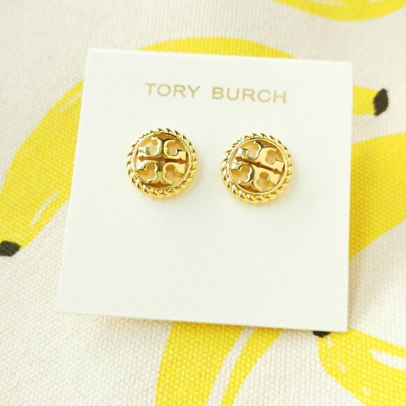 Tory Burch Rope Logo Stud Earrings - Gold - Picture 1 of 3